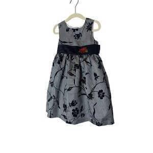 Marmellata Dress Girls 3T Black White Gingham‎ Floral Sleeveless Sash Bow Party